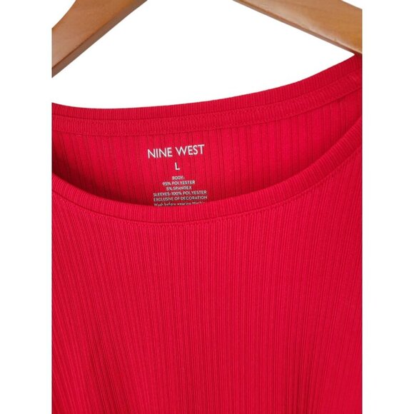 Women's Red Nine West L Chiffon Puff Long Sleeve - Picture 2 of 5